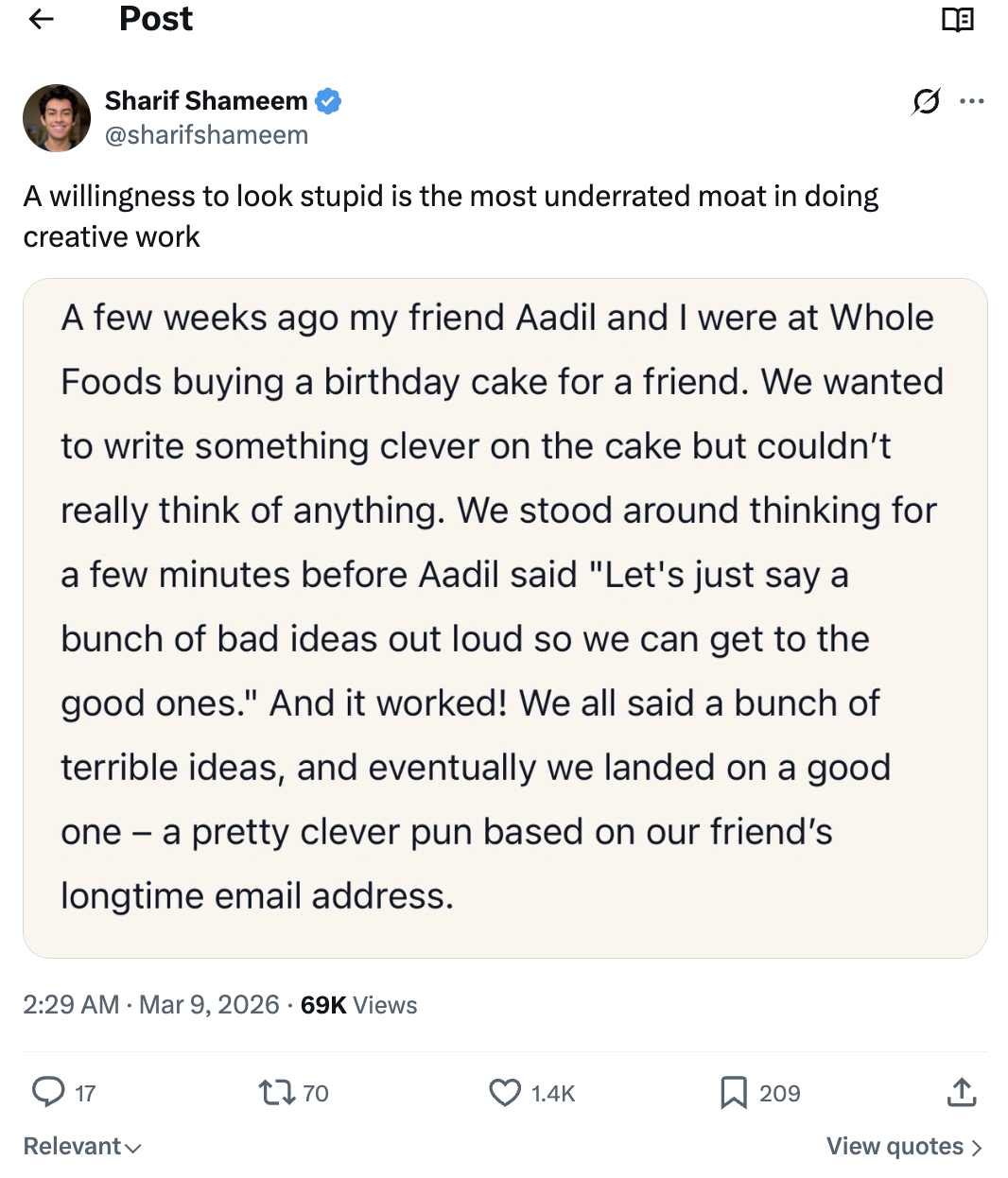 Sharif Shameem on saying the bad ideas out loud to get to the good ones.