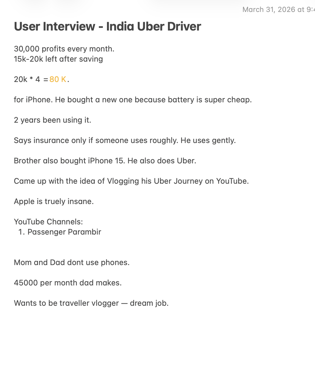 My notes from talking with an Uber driver about his iPhone and ambitions to vlog.