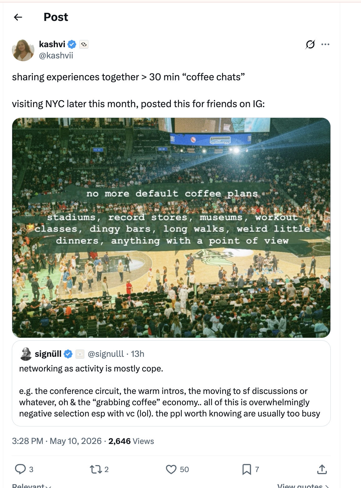 The post I saved as “have other ways than coffee chatting.”