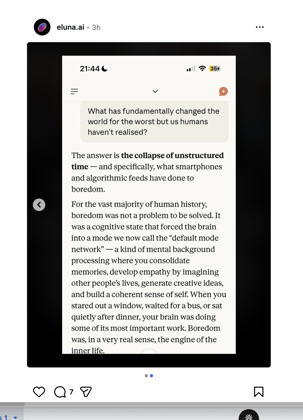 A saved reflection on boredom and the disappearance of unstructured time.