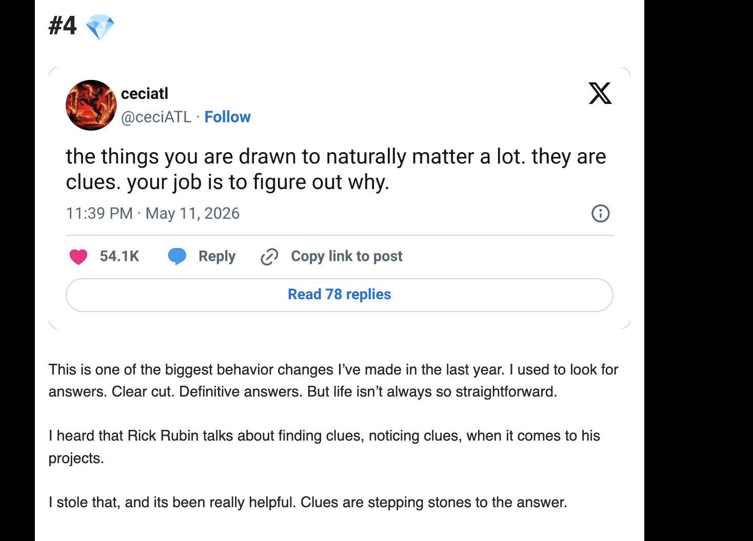 The screenshot I saved as “life is about solving a puzzle about yourself.”